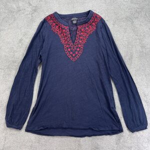 Lucky Brand Stella Tunic Shift Dress Womens Small Navy Blue Embroidered Cotton
